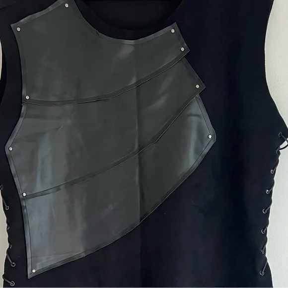 Goth tunic dress  long black corset sides size 3L pop over studded warrior - Picture 14 of 14